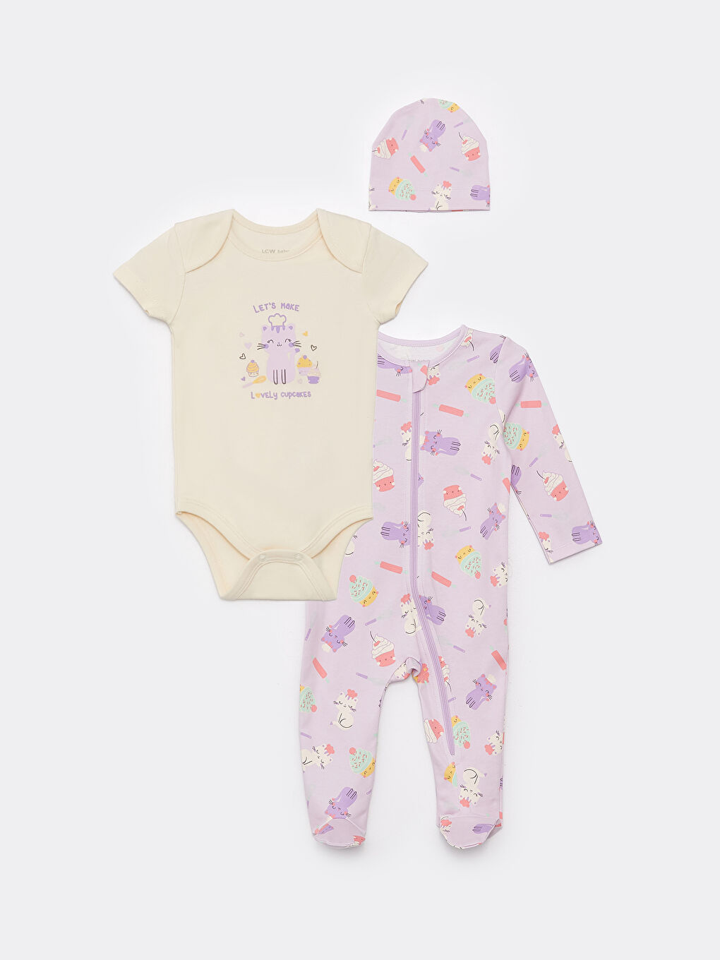 Crew Neck Printed Baby Girls' 3-Pack Set