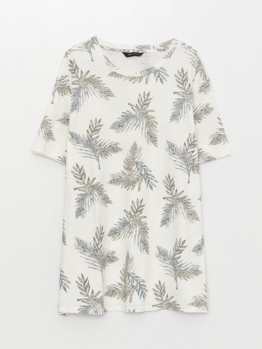 Ekru Bisiklet Yaka Kısa Kollu Desenli Penye Erkek Tişört