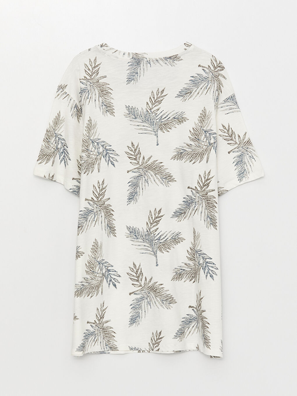 Ekru Bisiklet Yaka Kısa Kollu Desenli Penye Erkek Tişört-1