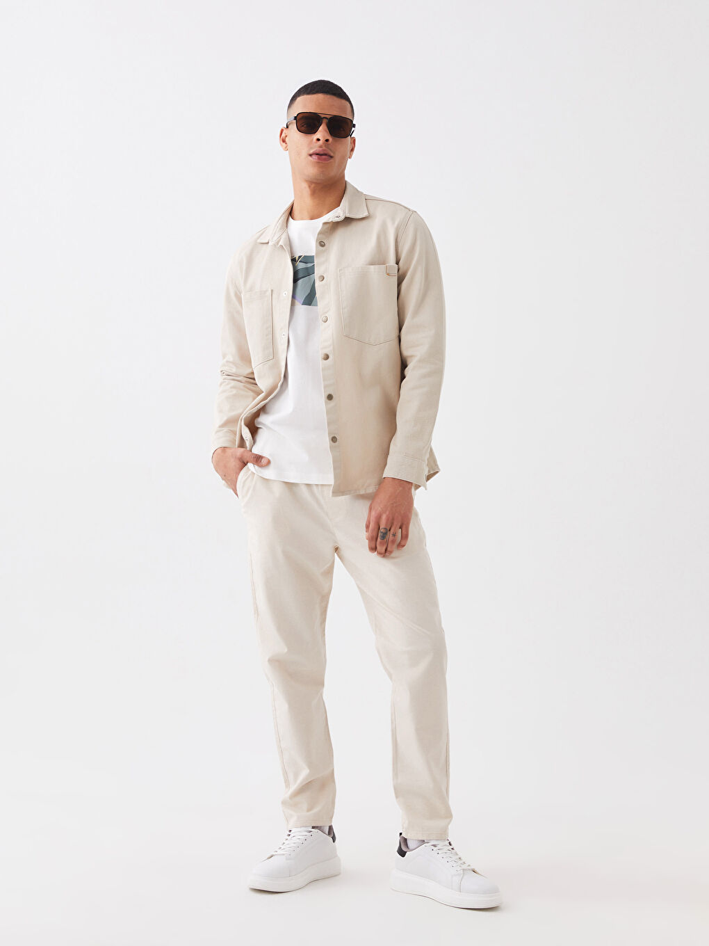 Bej Slim Fit Keten Karışımlı Erkek Pantolon