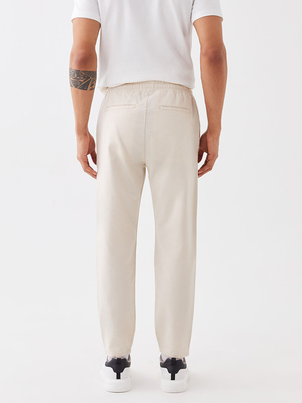 Bej Slim Fit Keten Karışımlı Erkek Pantolon-4