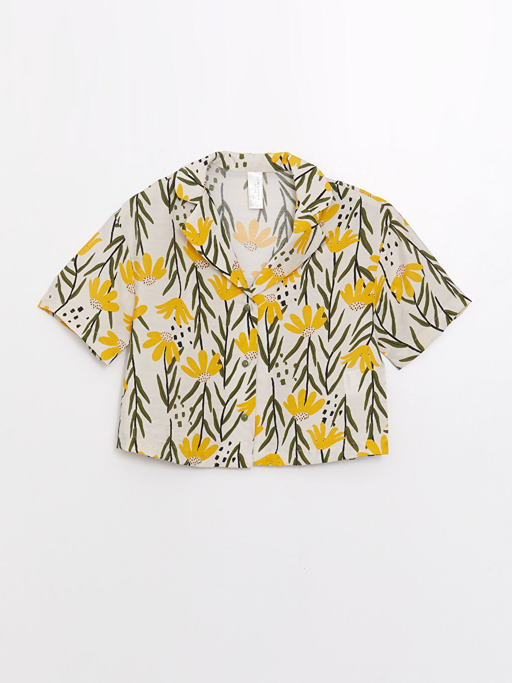 Bej Petite Gömlek Yaka Çiçekli Kısa Kollu Vual Kumaş Kadın Pijama Takımı-1