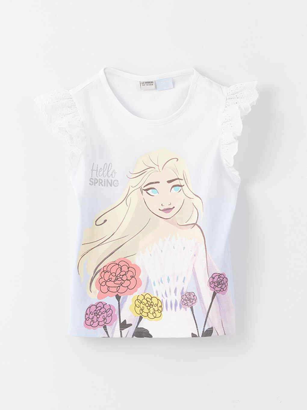 Crew Neck Elsa Printed Short Sleeve Girls' T-Shirt