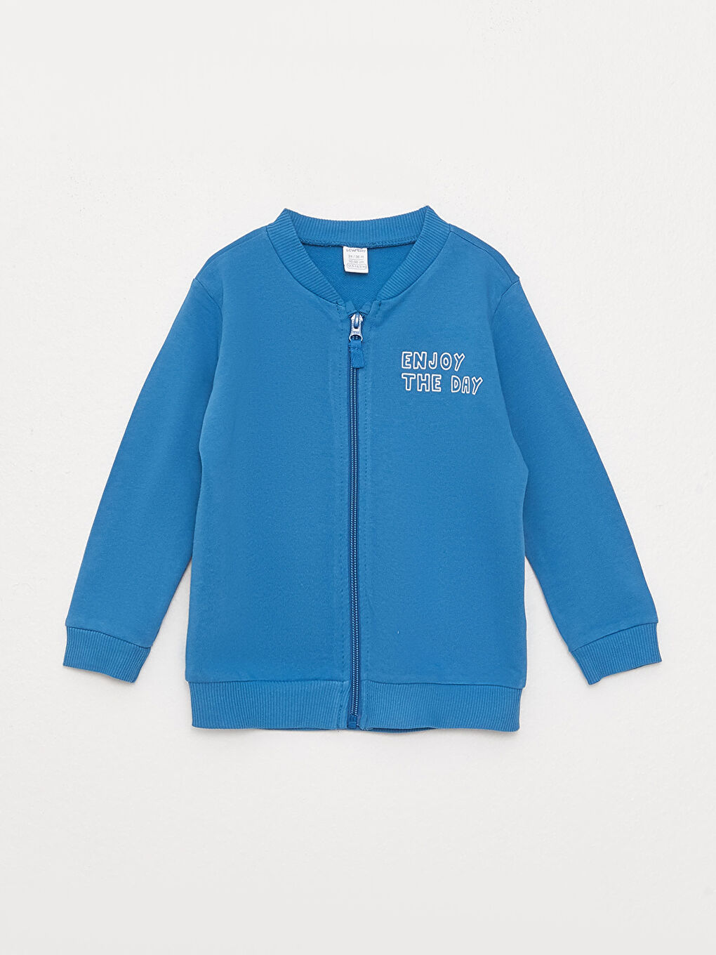 Mavi Bisiklet Yaka Uzun Kollu Nakış Detaylı Erkek Bebek Fermuarlı Sweatshirt