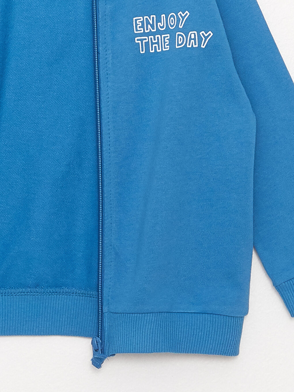 Mavi Bisiklet Yaka Uzun Kollu Nakış Detaylı Erkek Bebek Fermuarlı Sweatshirt-2