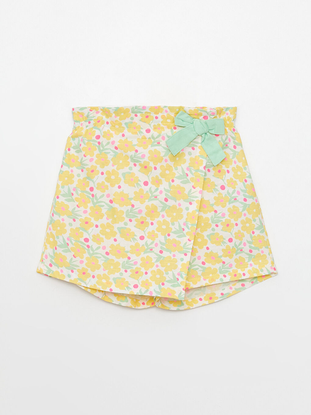 Ekru Beli Lastikli Desenli Kız Çocuk Şort Etek