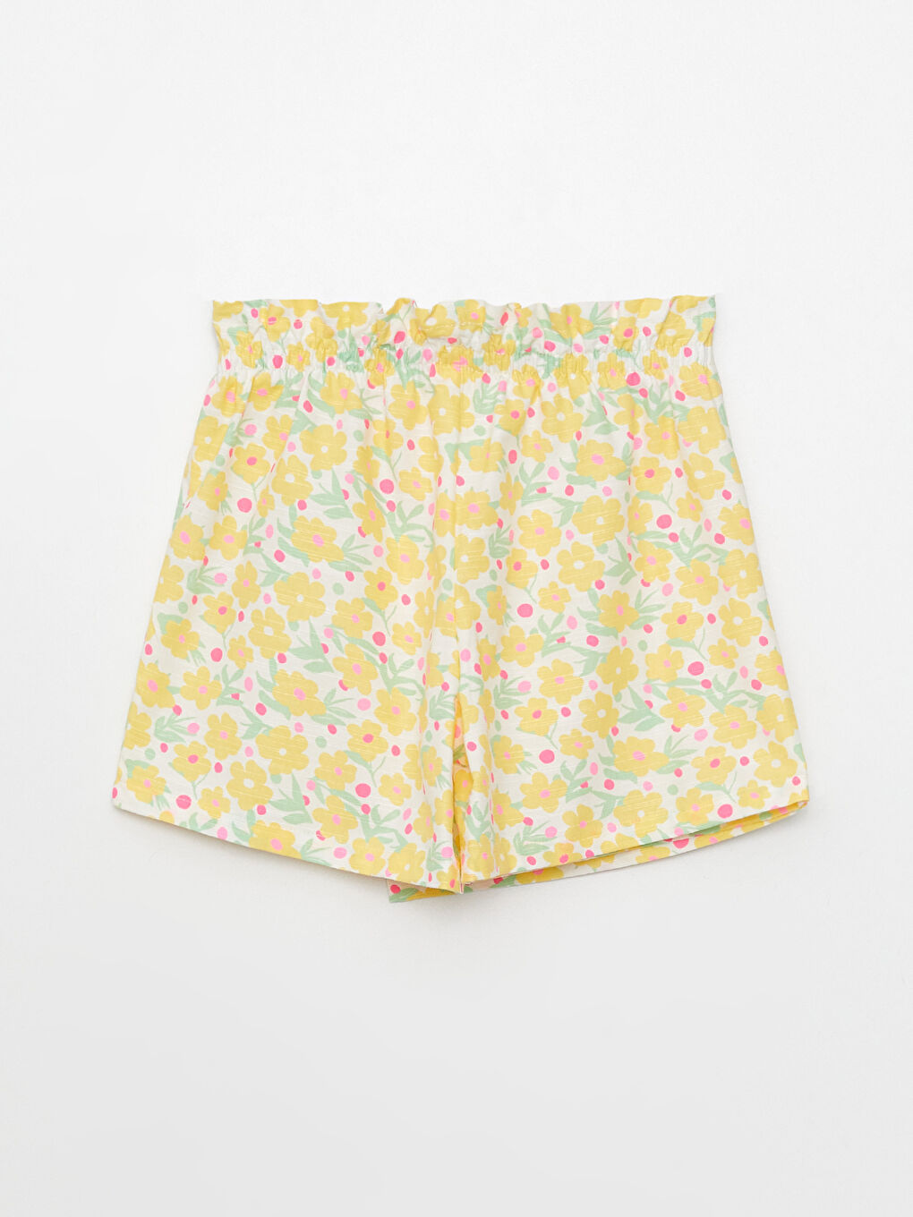 Ekru Beli Lastikli Desenli Kız Çocuk Şort Etek-1