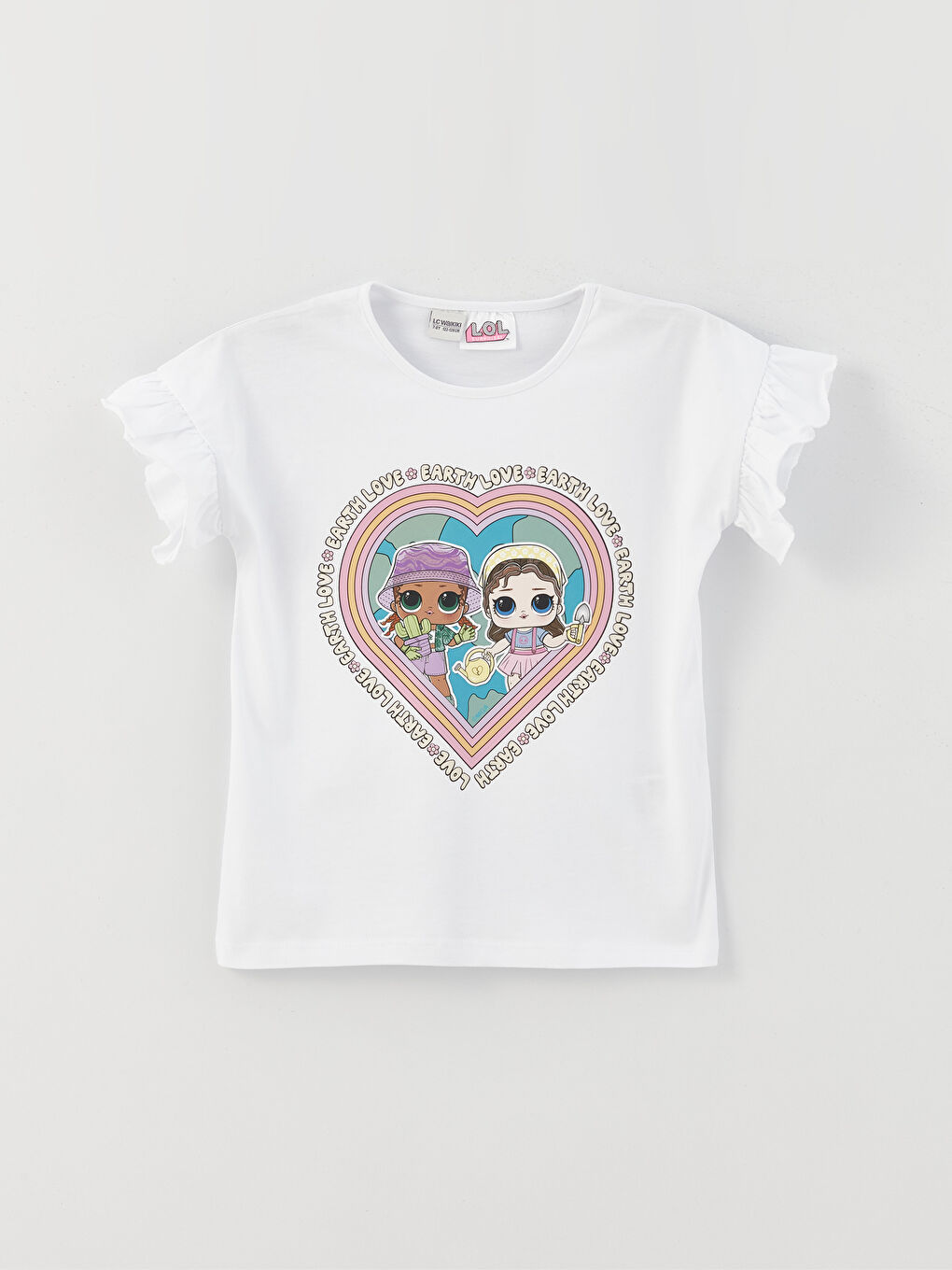 Beyaz Bisiklet Yaka LOL Surprise OMG Lisanslı Kısa Kollu Kız Çocuk Tişört