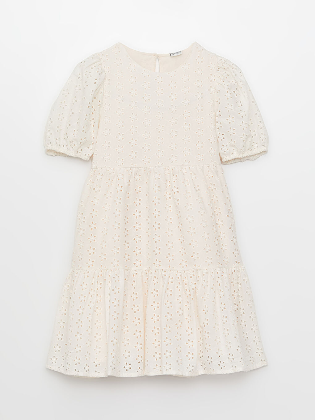 Rochie Fată Mânecă Scurtă Cu Guler Rotund Și Detalii Festonate-2