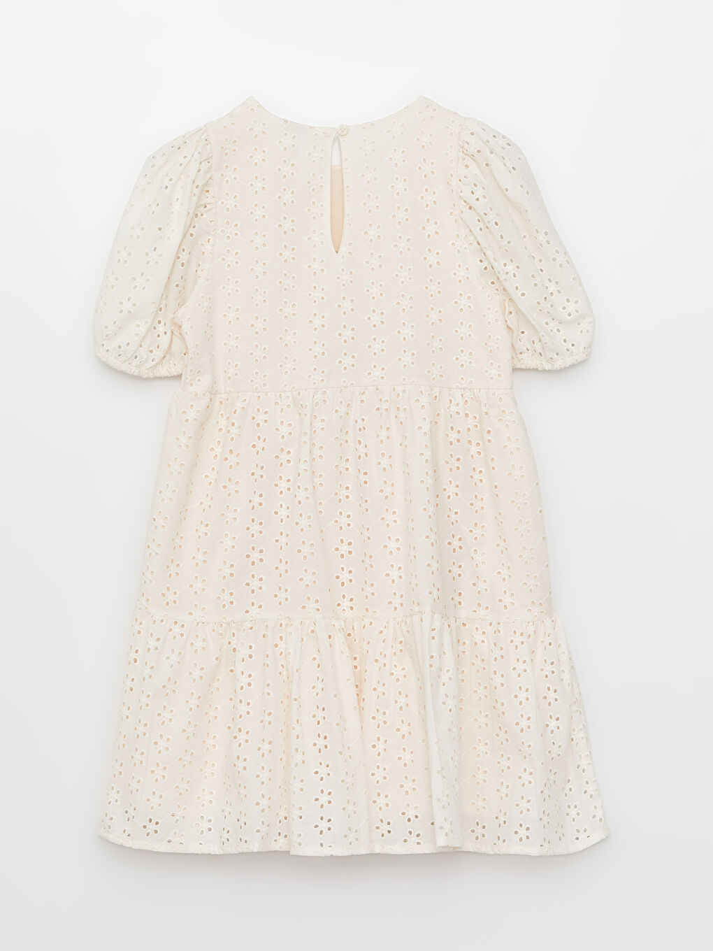 Rochie Fată Mânecă Scurtă Cu Guler Rotund Și Detalii Festonate-3