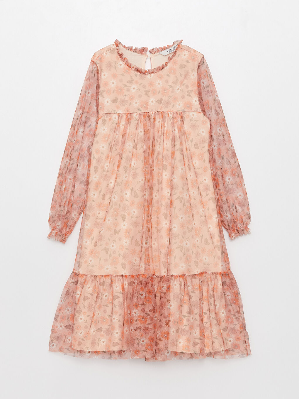 Crew Neck Patterned Long Sleeve Girls' Dress -S36585Z4-F9C