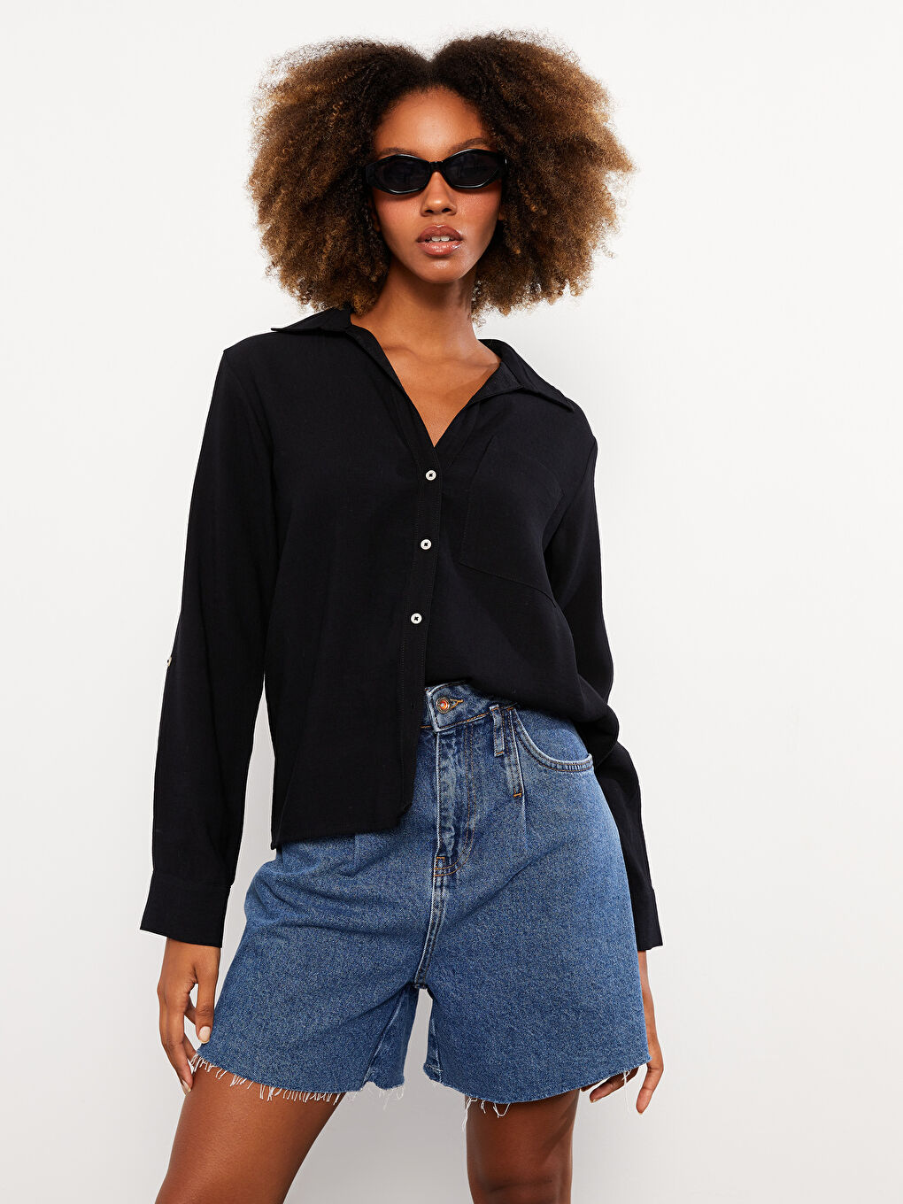 Chemise Unie à Manches Longues pour Femmes-2