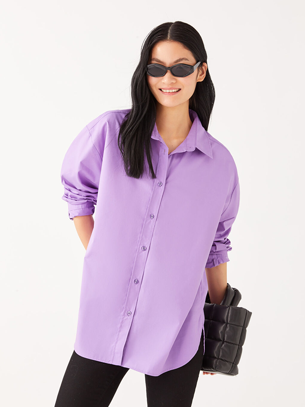 Chemise Longue Droite Surdimensionnée Pour Femmes-1