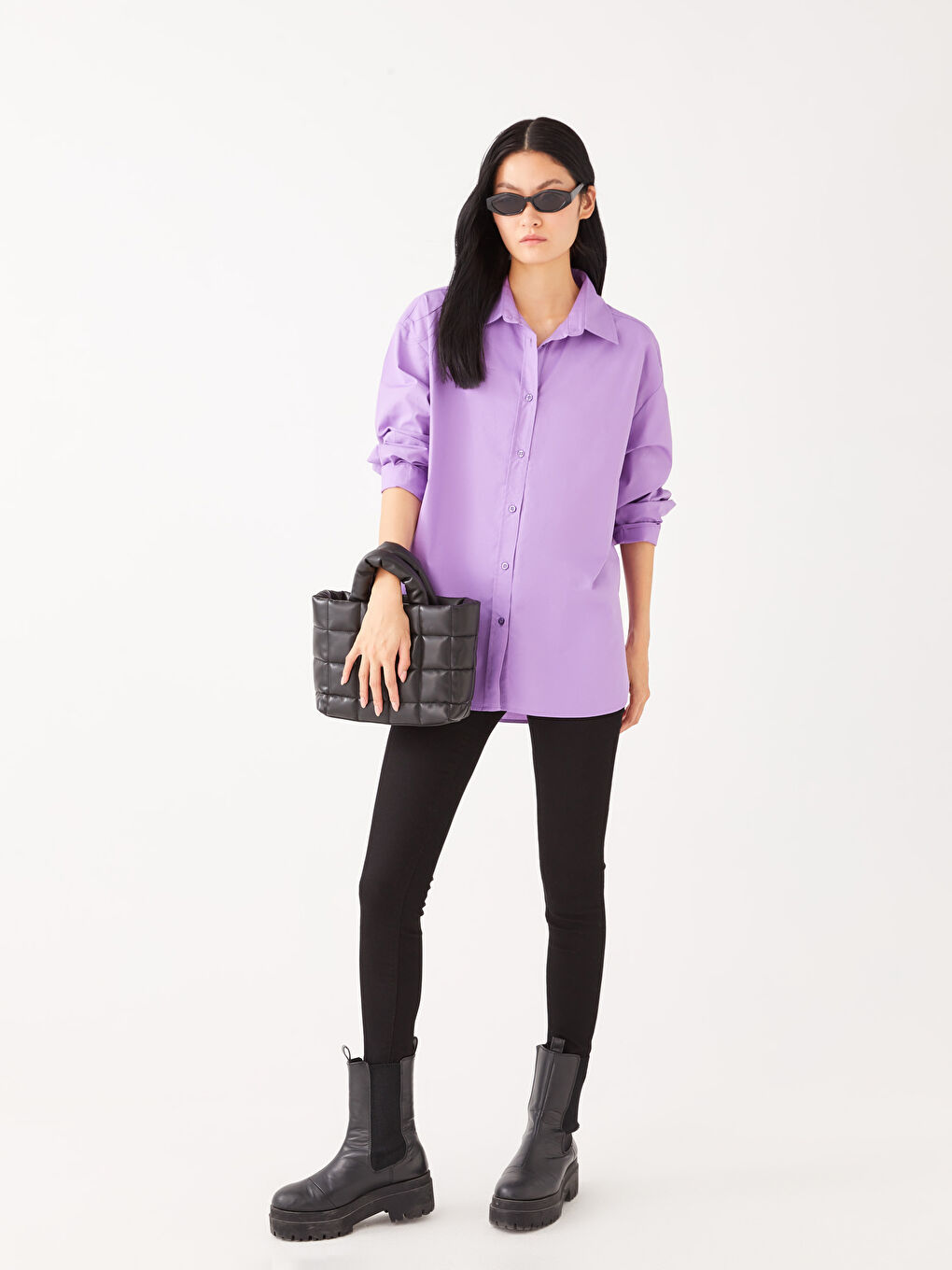 Chemise Longue Droite Surdimensionnée Pour Femmes-2