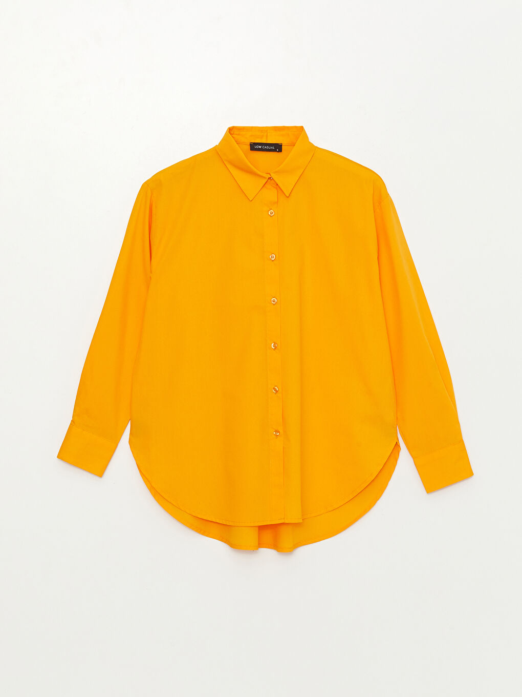 Turuncu Düz Uzun Kollu Kadın Oversize Gömlek-5
