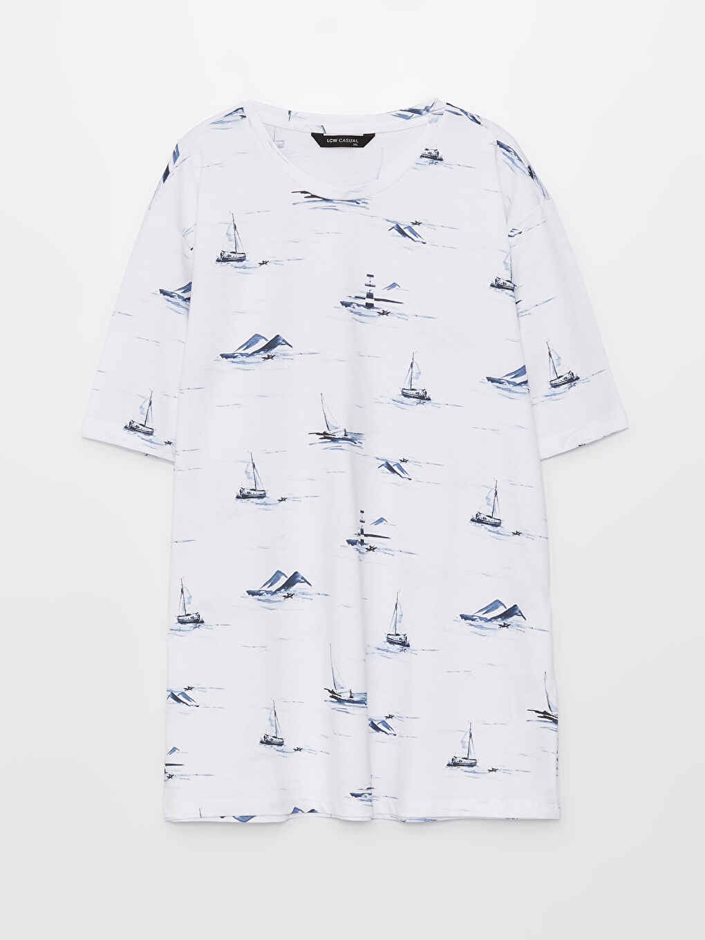 Beyaz Bisiklet Yaka Kısa Kollu Baskılı Penye Erkek Tişört