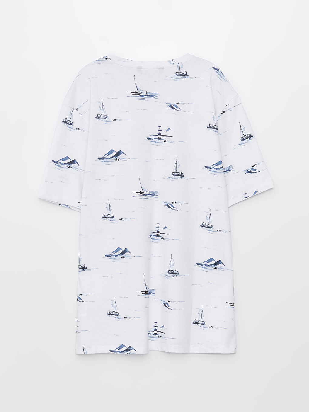 Beyaz Bisiklet Yaka Kısa Kollu Baskılı Penye Erkek Tişört-1