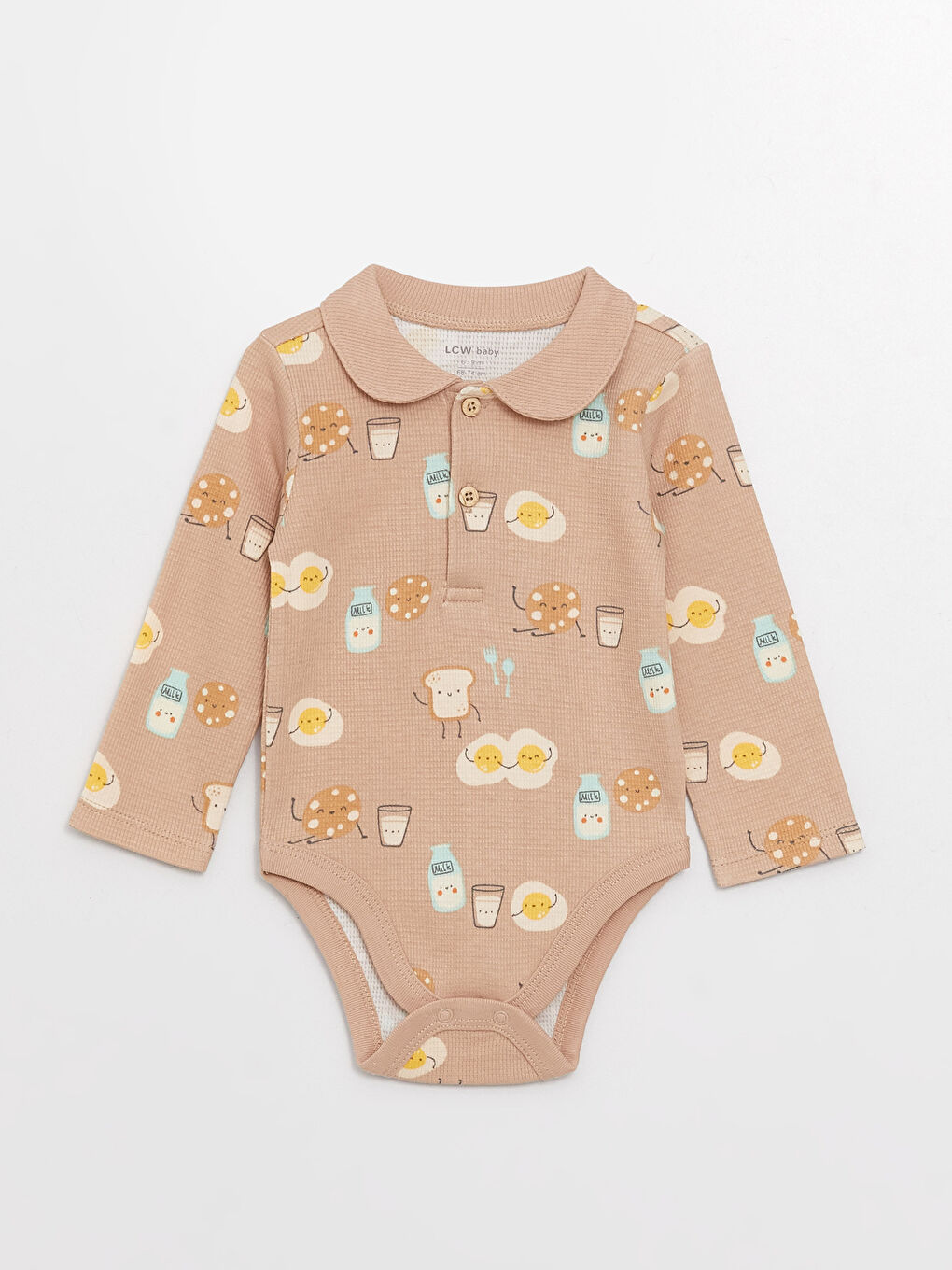 Polo Collar Patterned Long Sleeved Baby Boy with Snap Fastener Body and Trousers 2-Piece Set-1