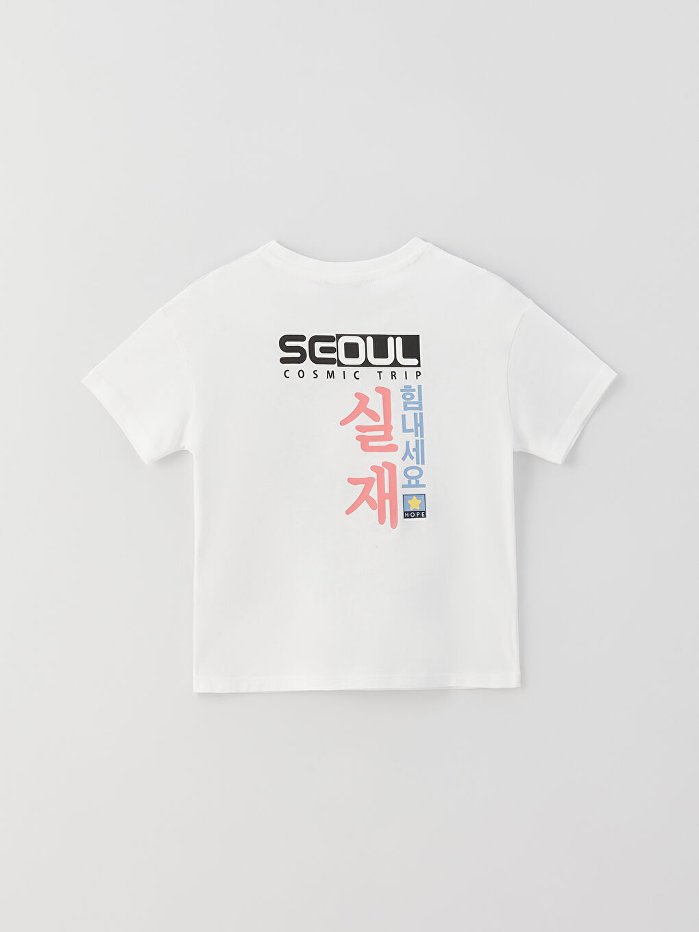 Beyaz Bisiklet Yaka Baskılı Kısa Kollu Kız Çocuk Tişört-1