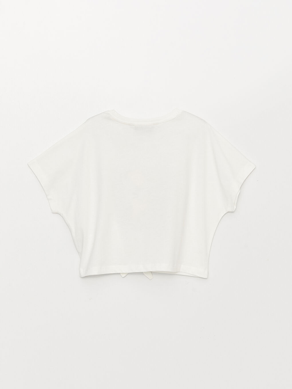 Ekru Bisiklet Yaka K-Pop Baskılı Kısa Kollu Pamuklu Kız Çocuk Tişört-1