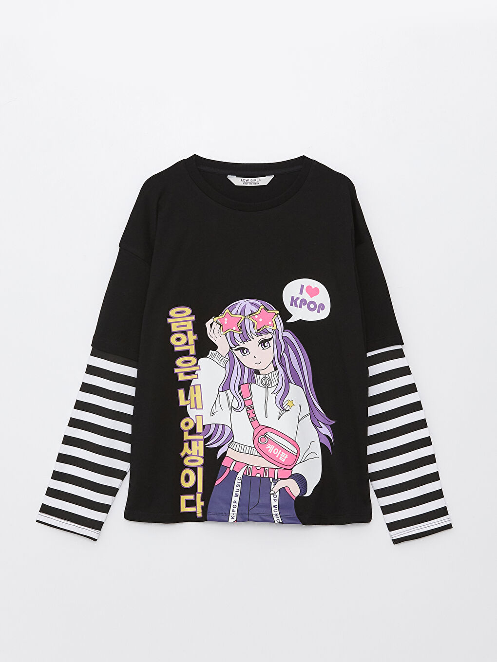 Crew Neck K-Pop Printed Long Sleeve Girls' T-Shirt -S36651Z4-CVL