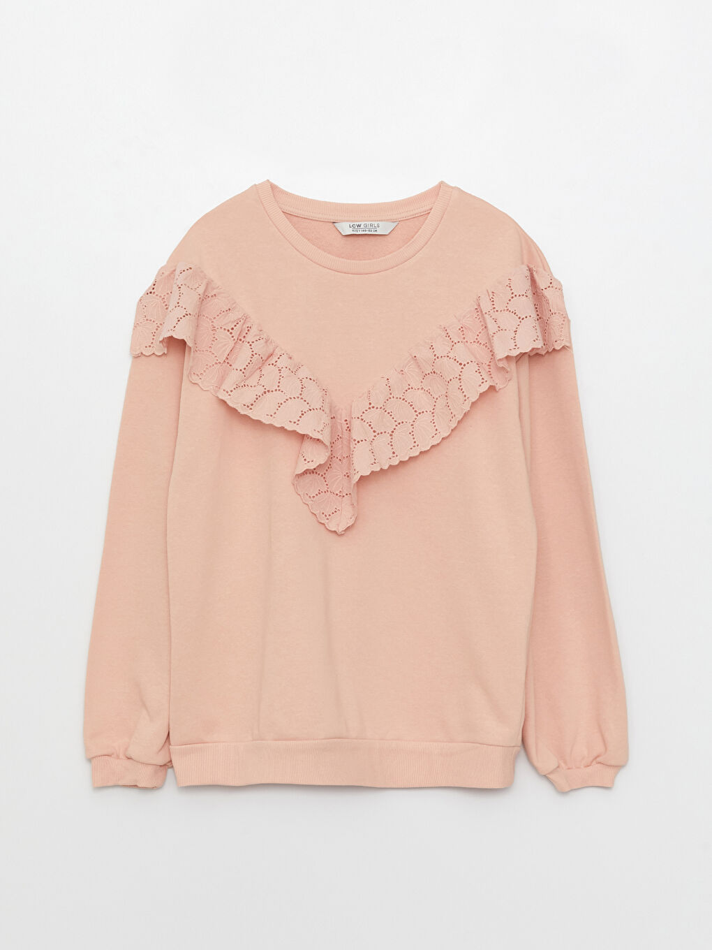 LCW Kids Crew Neck Ruffle Scalloped Detailed Long Sleeve Girl Sweatshirt -S36655Z4-GAF