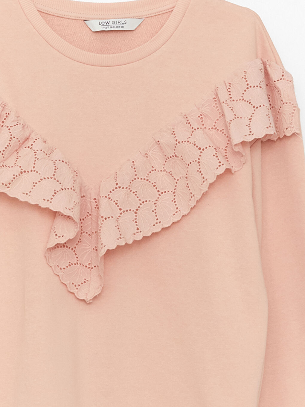 LCW Kids Crew Neck Ruffle Scalloped Detailed Long Sleeve Girl Sweatshirt -S36655Z4-GAF