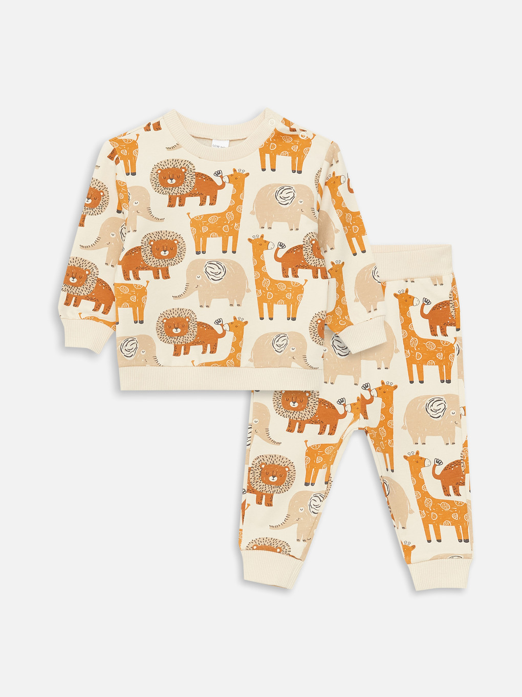 Bej Bisiklet Yaka Baskılı Erkek Bebek Sweatshirt Ve Eşofman Altı