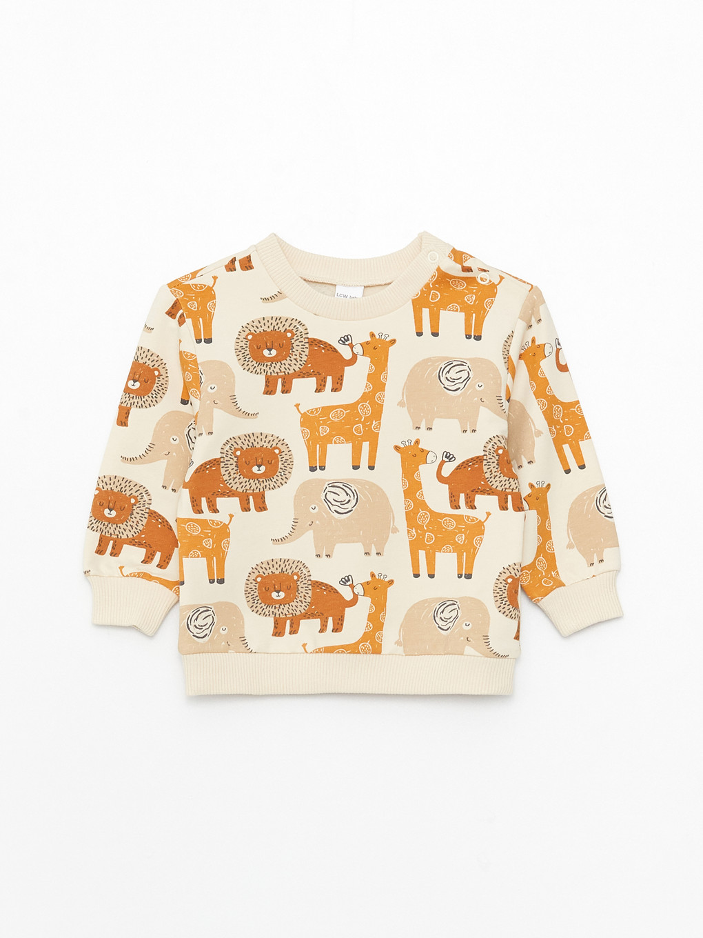 Bej Bisiklet Yaka Baskılı Erkek Bebek Sweatshirt Ve Eşofman Altı-1