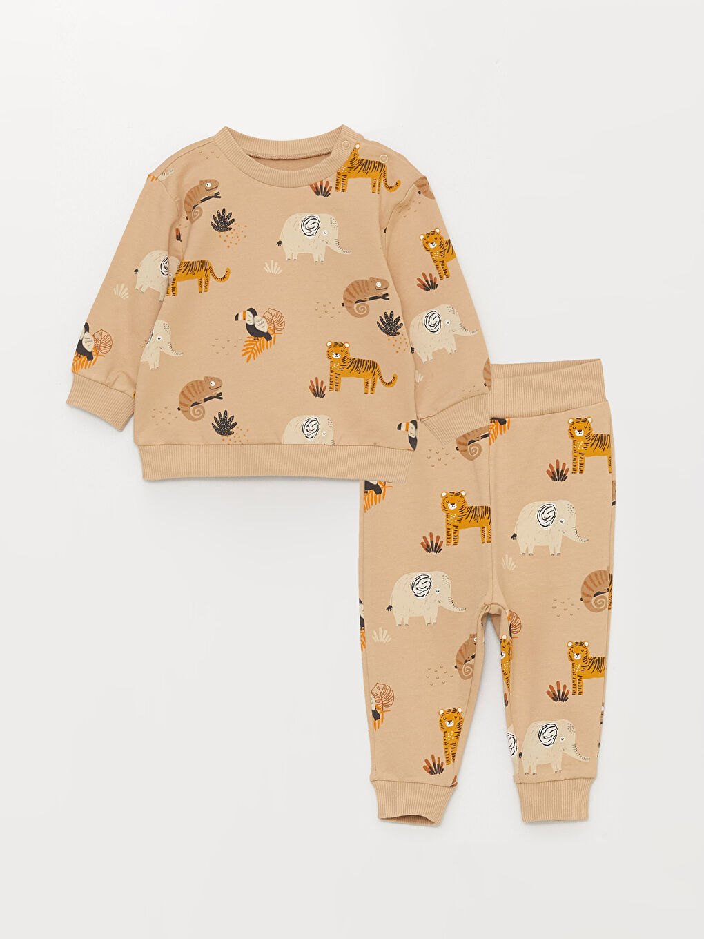 Bej Bisiklet Yaka Baskılı Erkek Bebek Sweatshirt ve Eşofman Altı