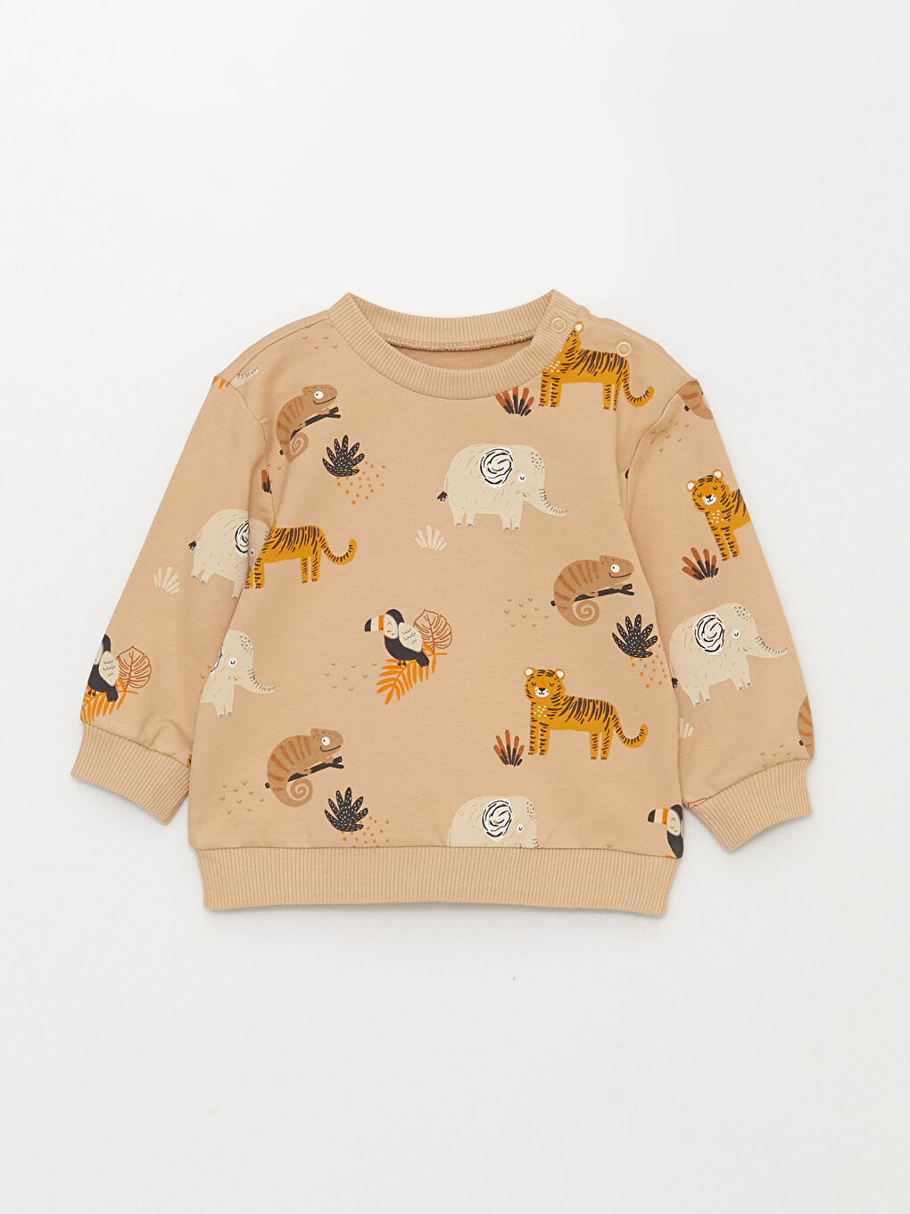 Bej Bisiklet Yaka Baskılı Erkek Bebek Sweatshirt ve Eşofman Altı-1