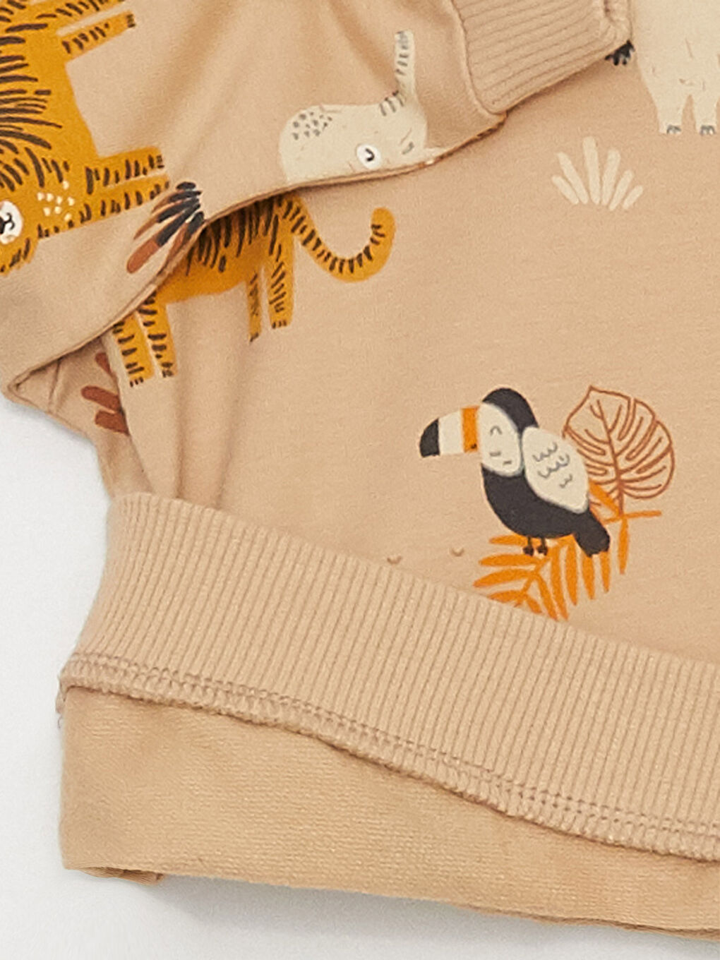 Bej Bisiklet Yaka Baskılı Erkek Bebek Sweatshirt ve Eşofman Altı-3