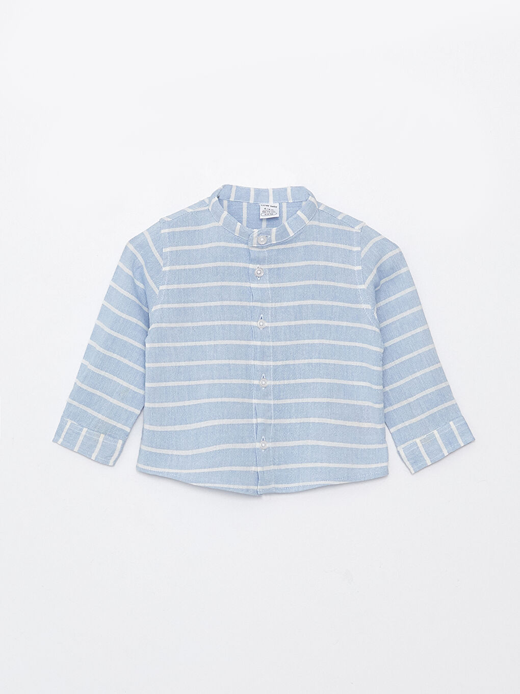 Mavi Hakim Yaka Uzun Kollu Çizgili Erkek Bebek Gömlek ve Pantolon 2'li Takım-1