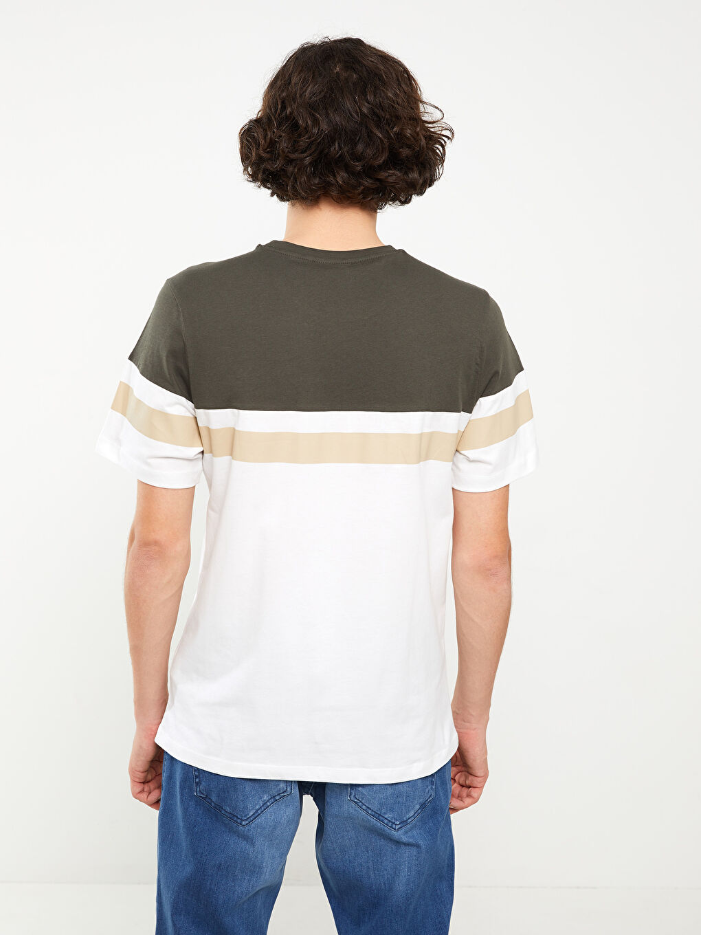 تيشيرت ياقة دائرية كم قصير بلوك الألوان جيرسي للرجال-4