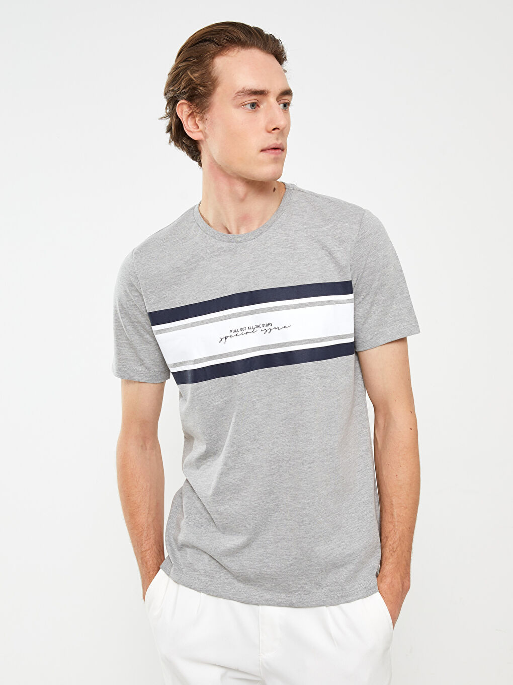 Crew Neck Short Sleeve Printed Combed Cotton Men's T-shirt-1