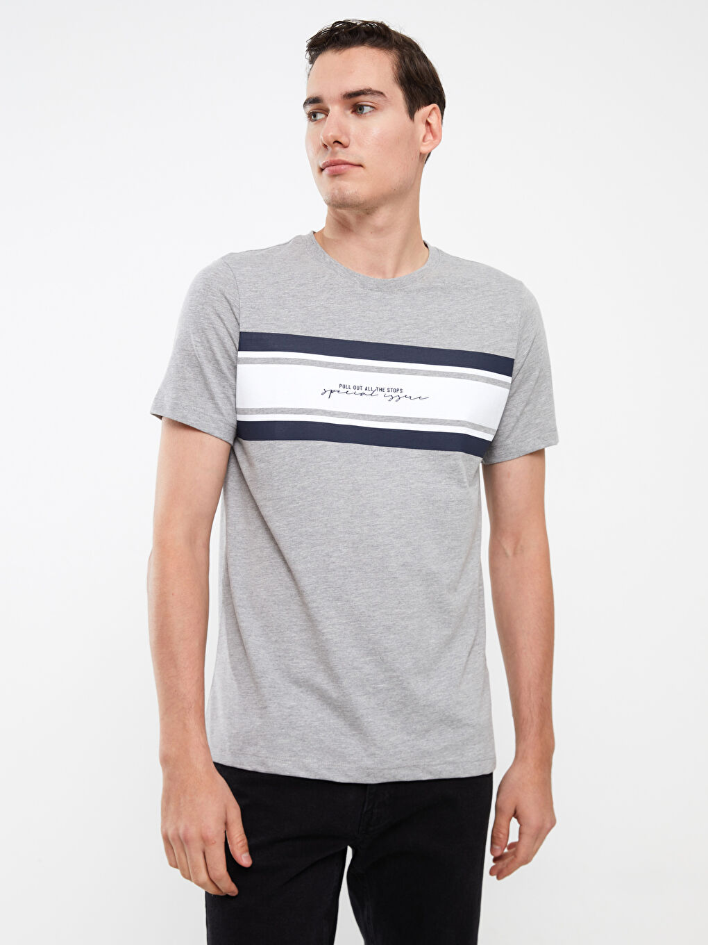 Crew Neck Short Sleeve Printed Combed Cotton Men's T-shirt