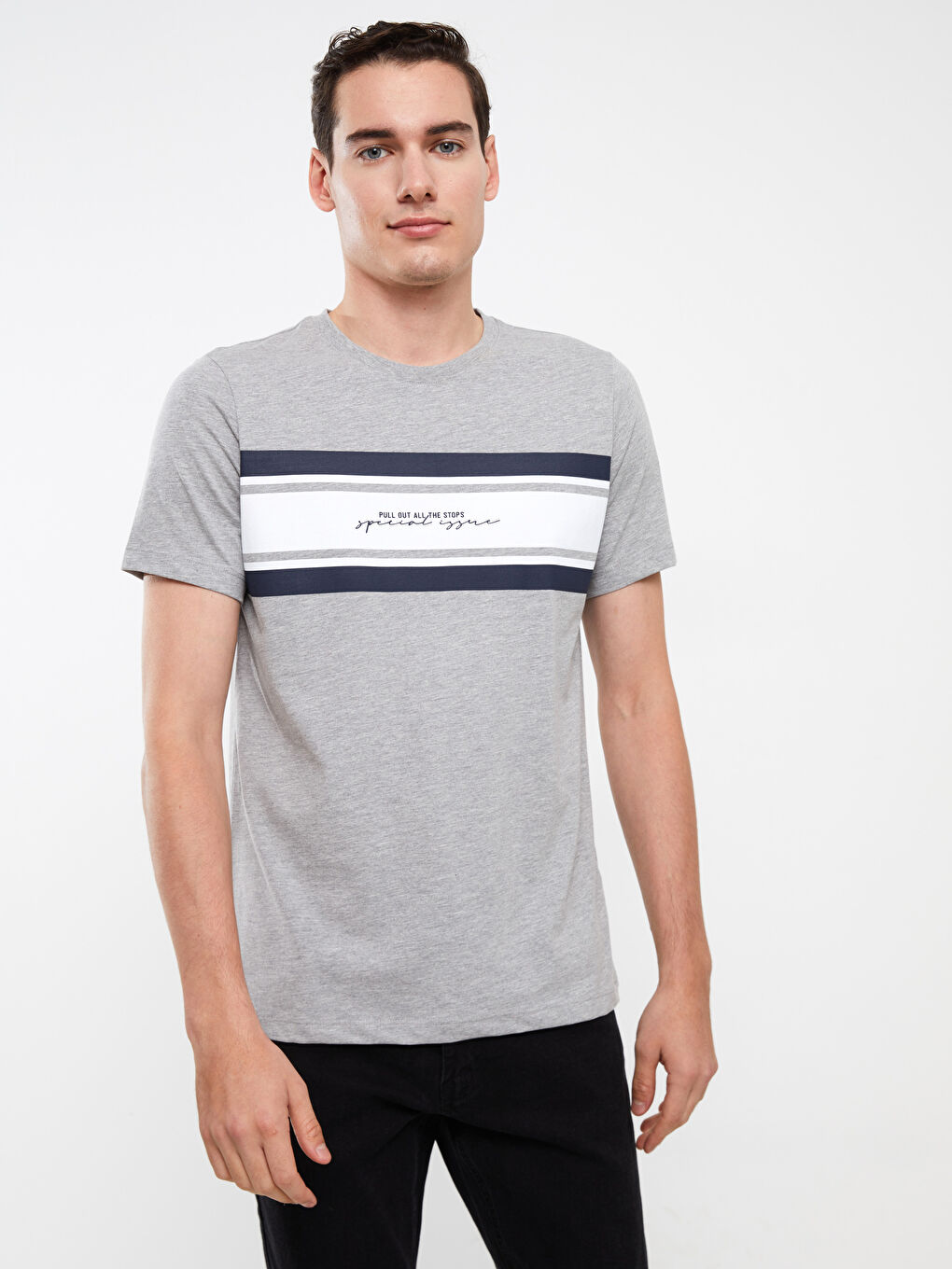 Crew Neck Short Sleeve Printed Combed Cotton Men's T-shirt-4