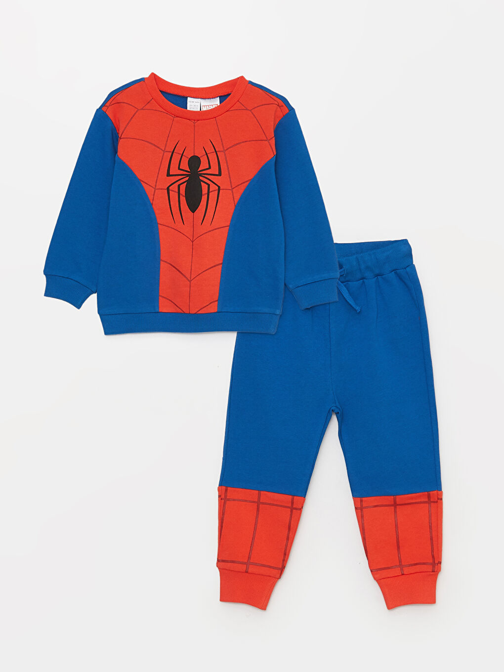 Mavi Bisiklet Yaka Uzun Kollu Spider-Man Baskılı Erkek Bebek Sweatshirt ve Eşofman Alt 2'li Takım-2