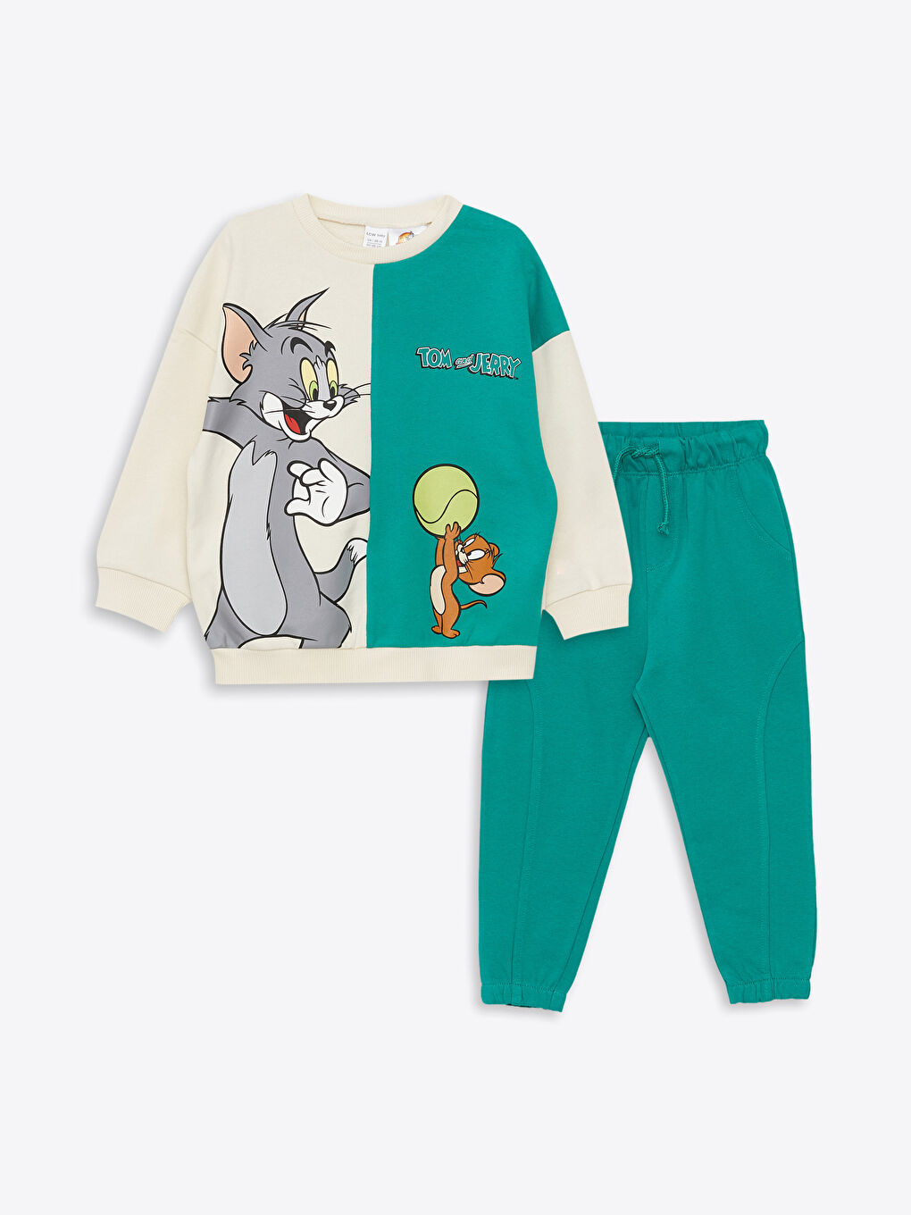 LCW baby Crew Neck Long Sleeved Tom and Jerry Printed Baby Boy Sweatshirt and Jogger Tracksuit Bottom 2-Pack Set -S36731Z1-QVK