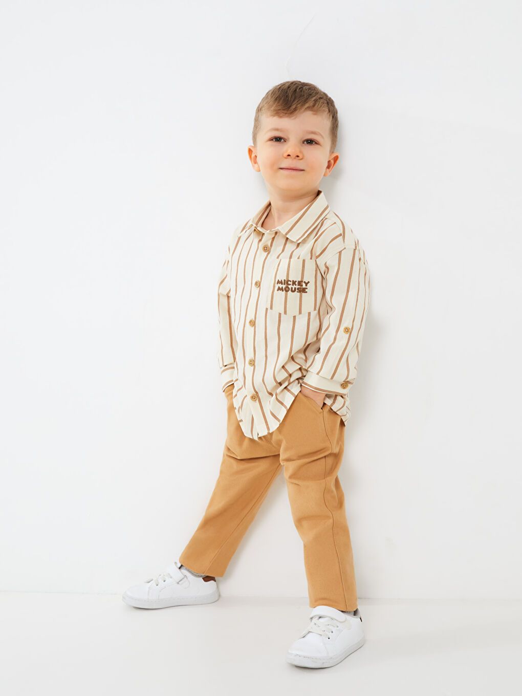 LC Waikiki Long Sleeve Mickey Mouse Embroidered Baby Boy Shirt and Trousers 2-pack -S36734Z1-LQB