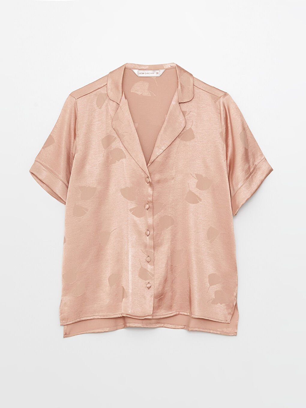 Pembe Gömlek Yaka Desenli Kısa Kollu Saten Kadın Pijama Takımı-9