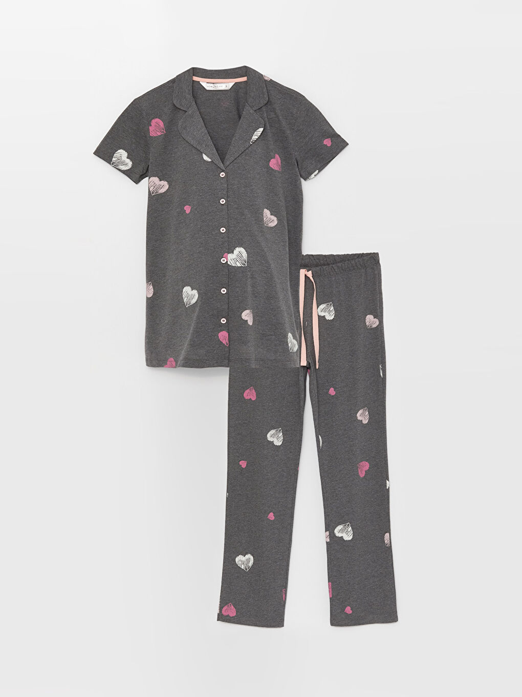Antrasit Gömlek Yaka Desenli Kısa Kollu Hamile Pijama Takım-8