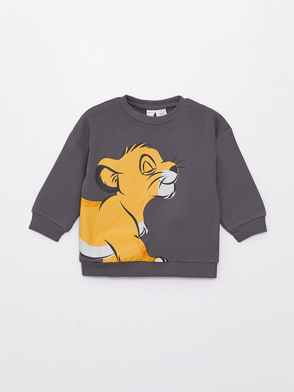 Gri Bisiklet Yaka Uzun Kollu Aslan Kral Baskılı Erkek Bebek Sweatshirt ve Eşofman Alt 2'li Takım-1