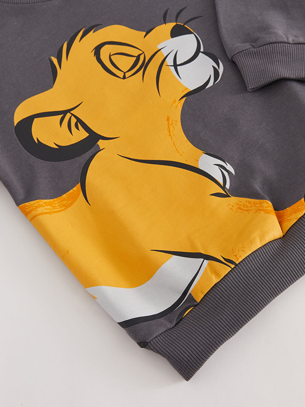 Gri Bisiklet Yaka Uzun Kollu Aslan Kral Baskılı Erkek Bebek Sweatshirt ve Eşofman Alt 2'li Takım-3