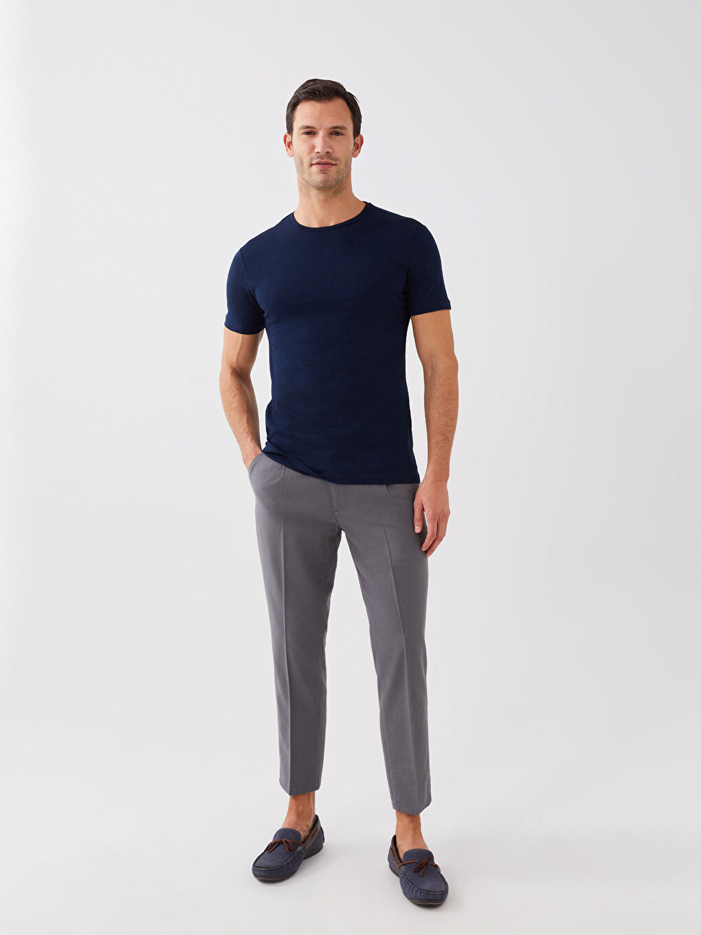 Tricou pentru Bărbați din Jerseu cu Guler Rotund-1