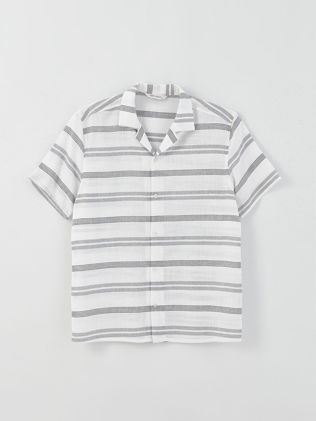 Siyah Regular Fit Kısa Kollu Çizgili Erkek Gömlek-5