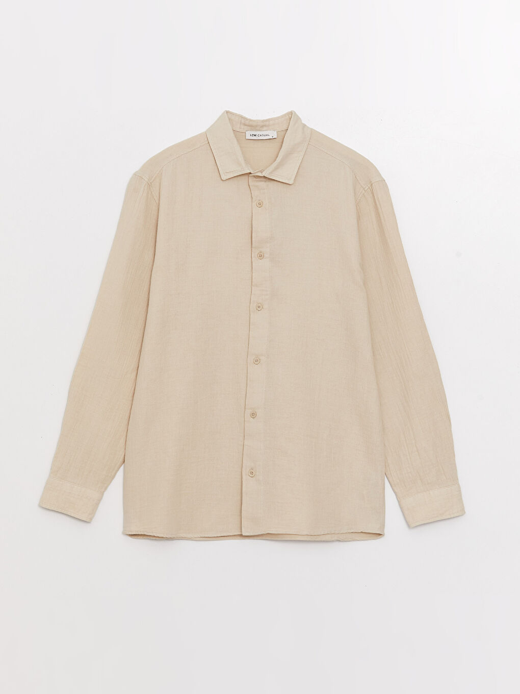 Bej Regular Fit Uzun Kollu Müslin Erkek Gömlek-5