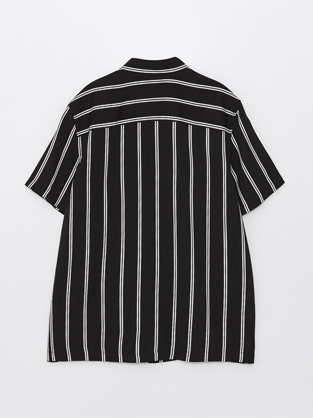 Siyah Regular Fit Kısa Kollu Çizgili Viskon Erkek Gömlek-7