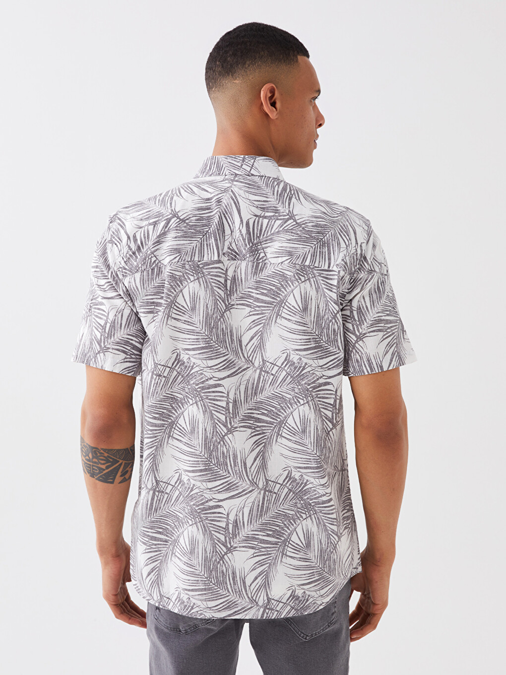 Regular Fit Short Sleeve Patterned Poplin Men's Shirt-4