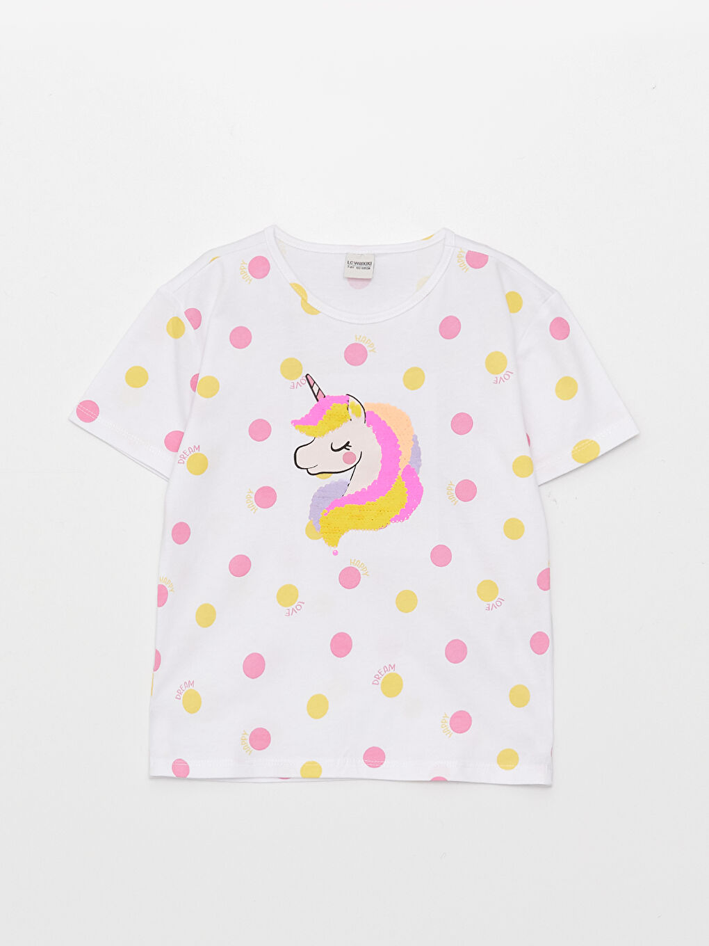 Beyaz Bisiklet Yaka Baskılı Pamuklu Kız Çocuk Tişört